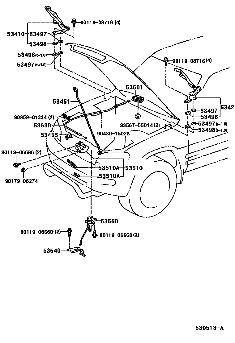 Toyota RAV4 发动机盖锁和铰链 EPC diagram — 530513A