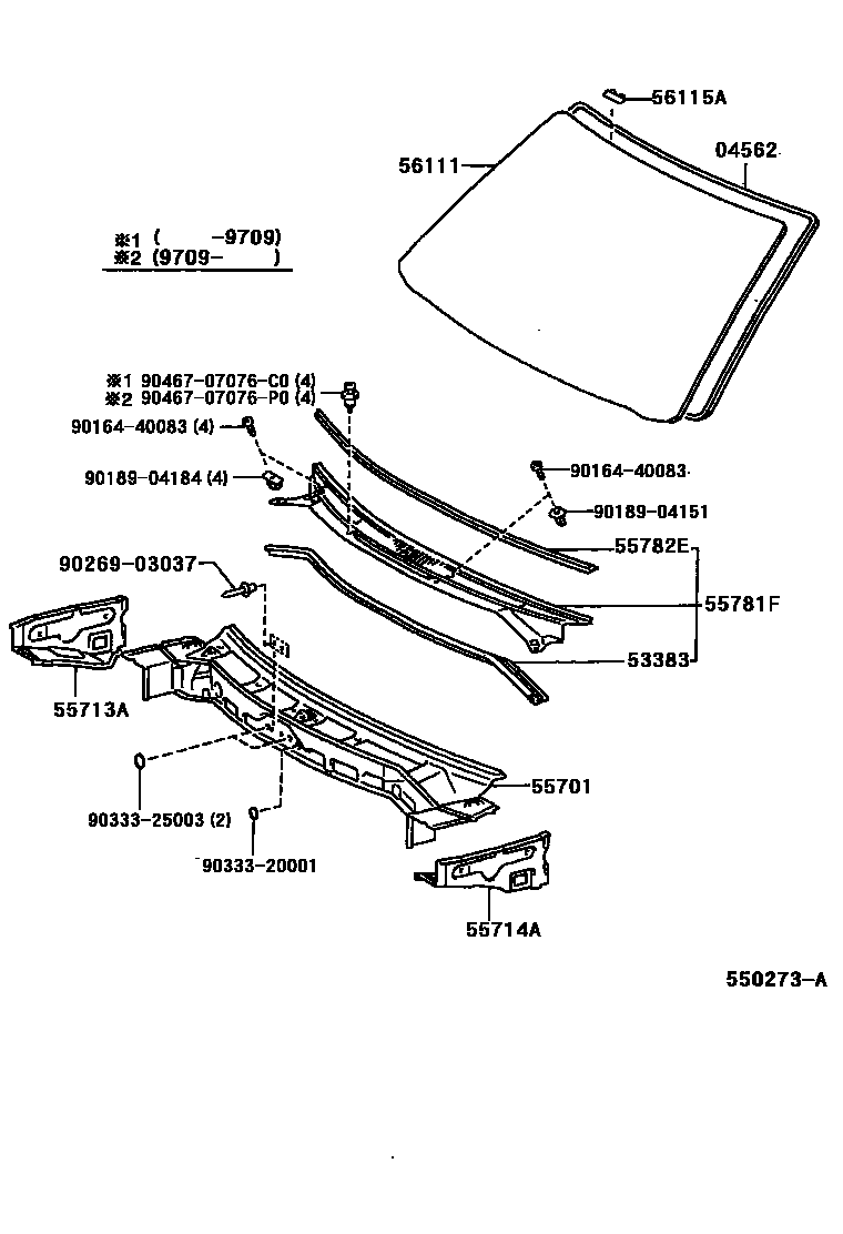 Toyota RAV4 前围板和挡风玻璃 EPC diagram — 550273A