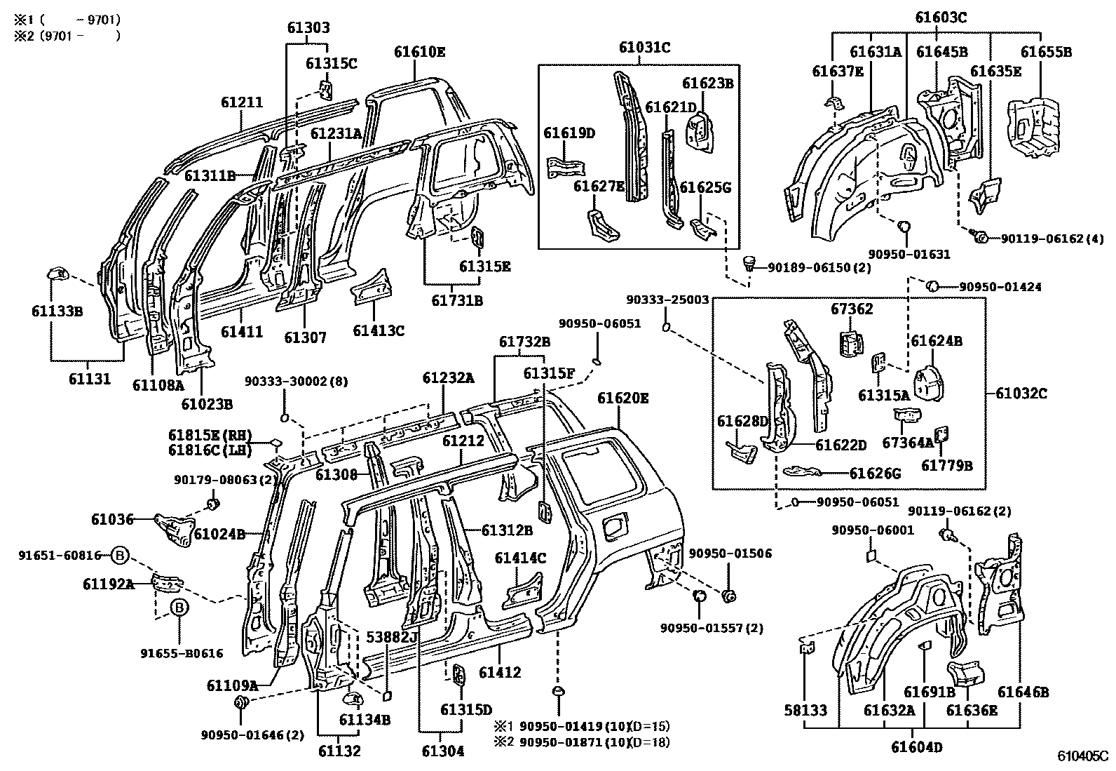 Toyota RAV4 侧梁 EPC diagram — 610405C