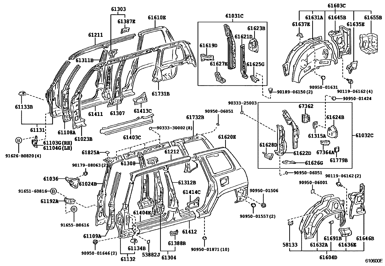 Toyota RAV4 侧梁 EPC diagram — 610600E