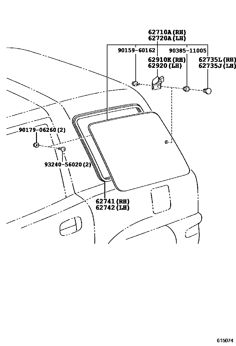 Toyota RAV4 侧窗 EPC diagram — 615074