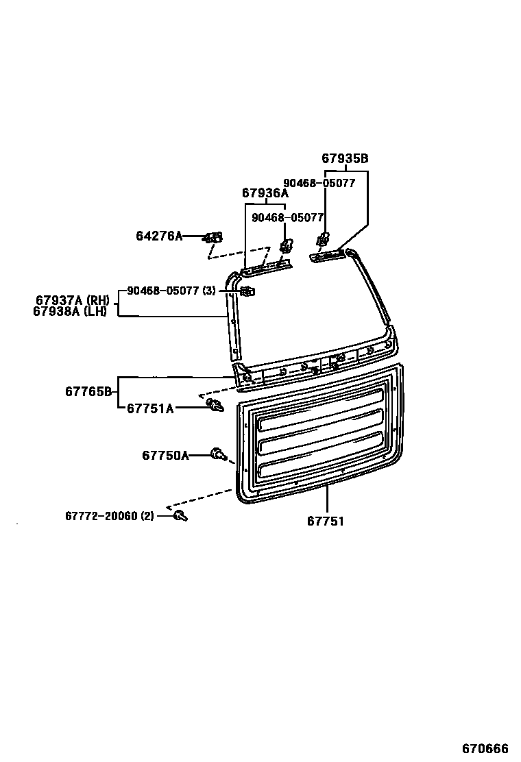 Toyota RAV4 背门板和背门玻璃 EPC diagram — 670666