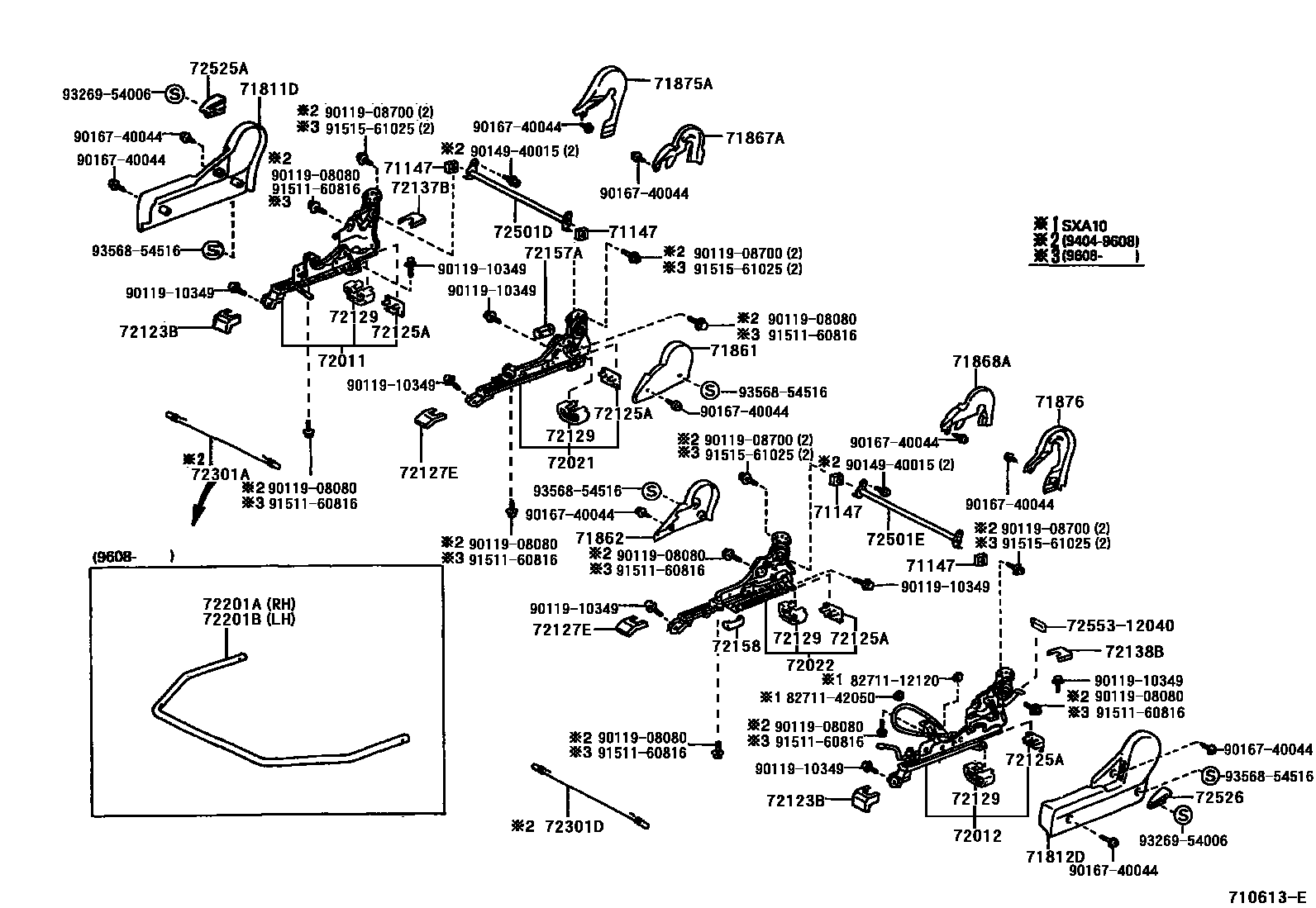 Toyota RAV4 座椅和座椅滑轨 EPC diagram — 710613E