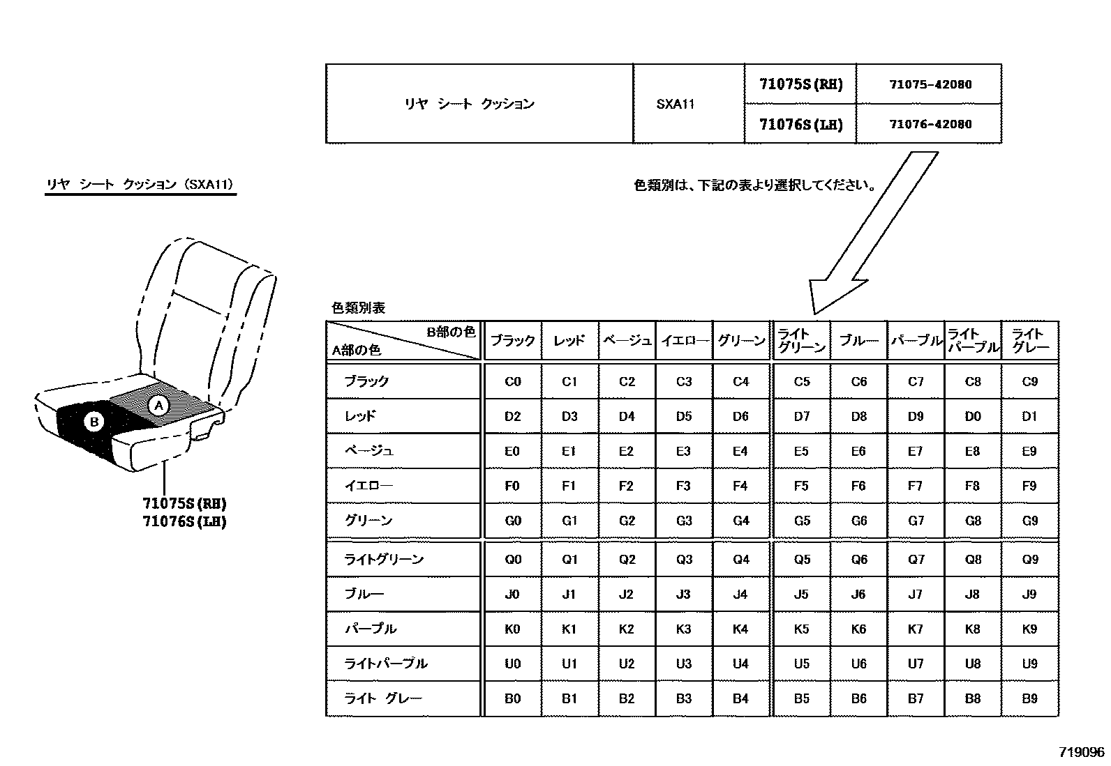 Toyota RAV4 座椅和座椅滑轨 EPC diagram — 719096