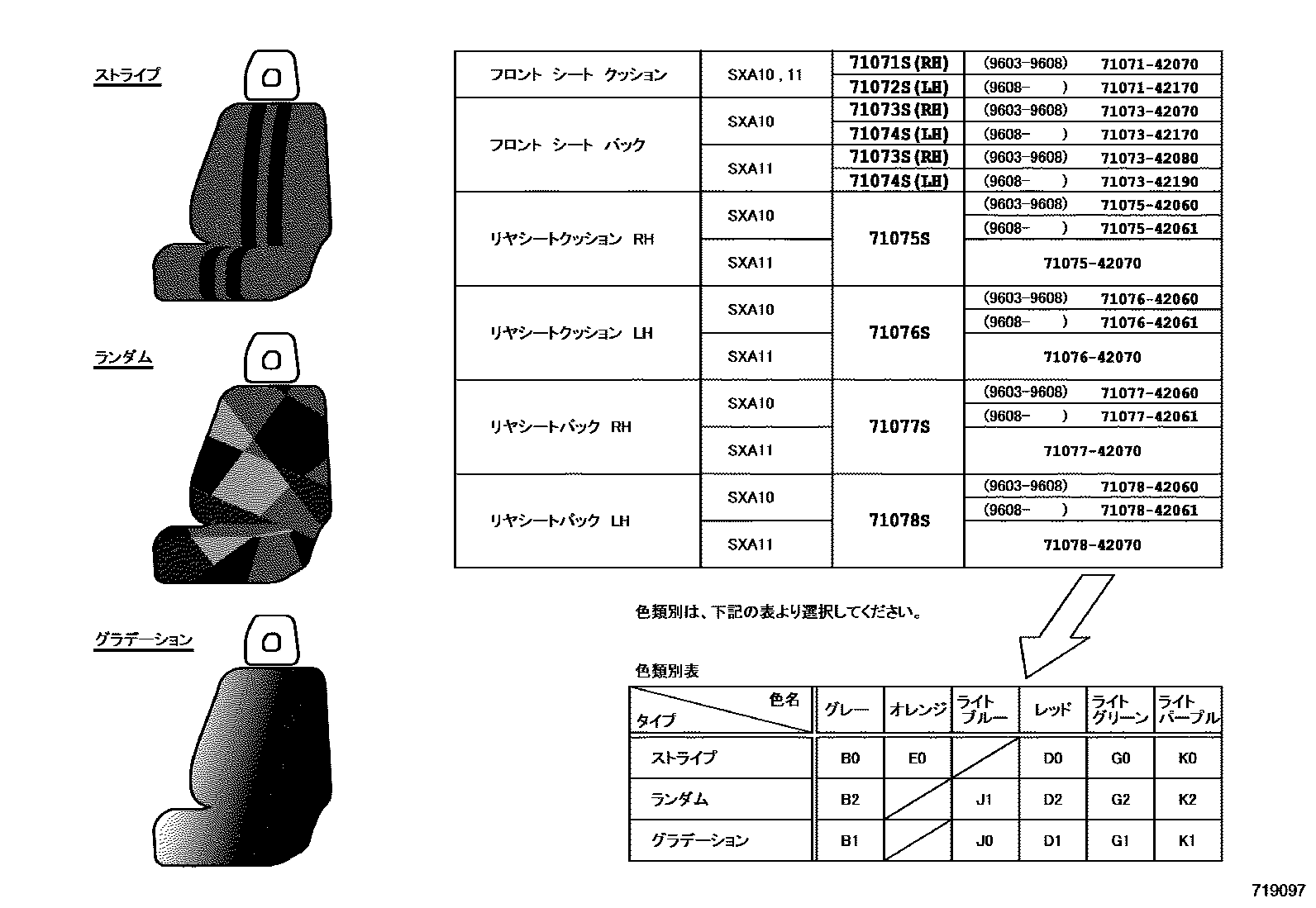 Toyota RAV4 座椅和座椅滑轨 EPC diagram — 719097