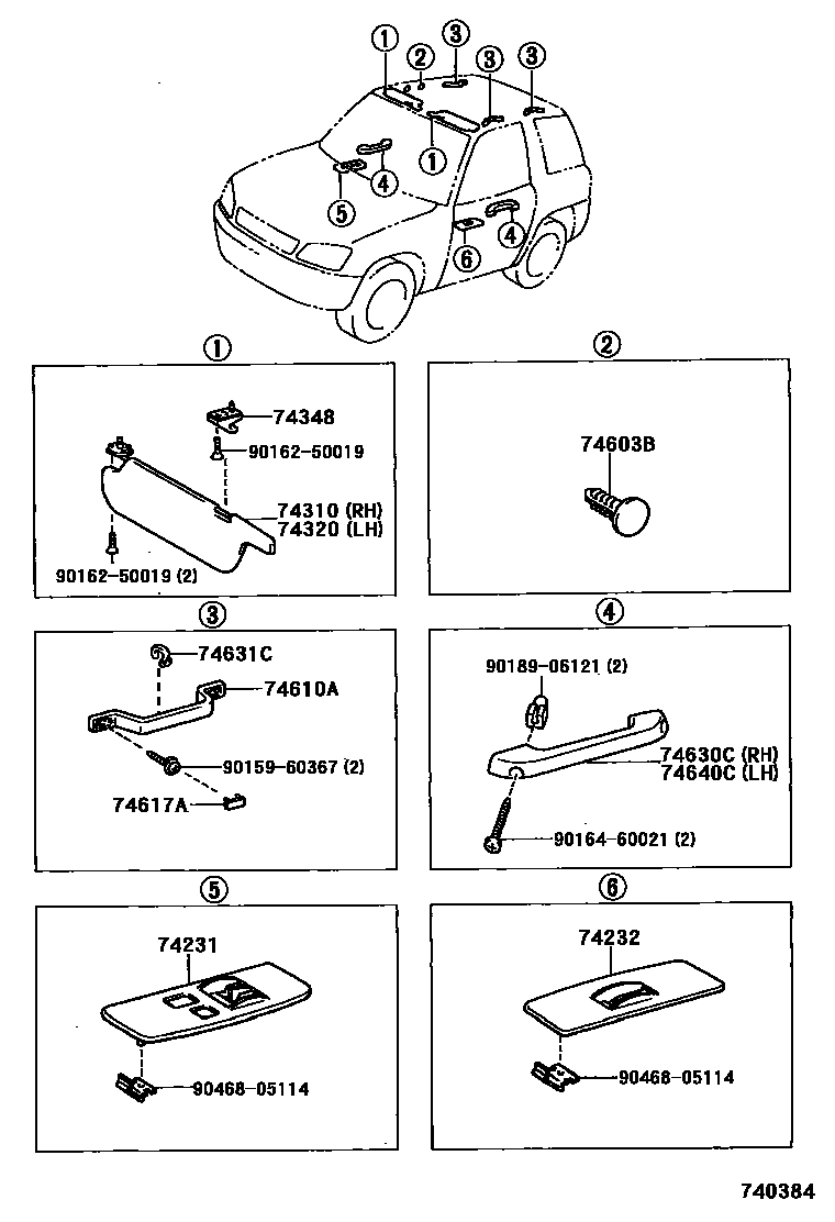 Toyota RAV4 扶手和遮阳板 EPC diagram — 740384