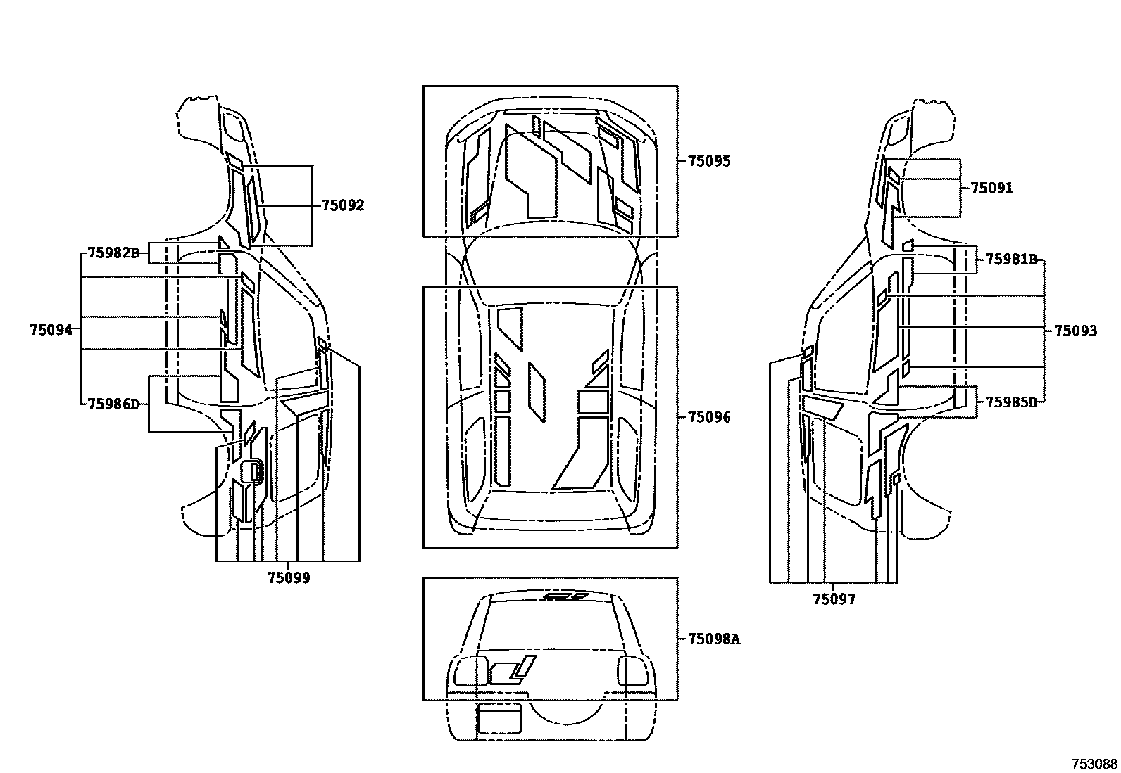 Toyota RAV4 车身镶条 EPC diagram — 753088