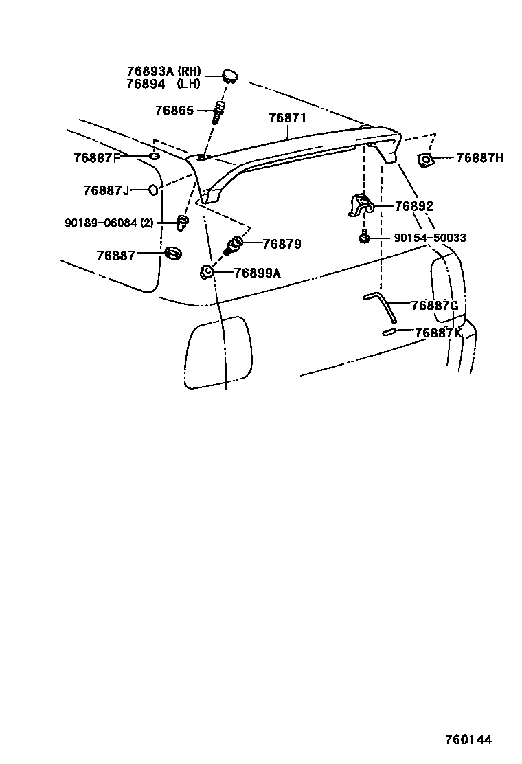 Toyota RAV4 扰流板和侧挡泥板 EPC diagram — 760144