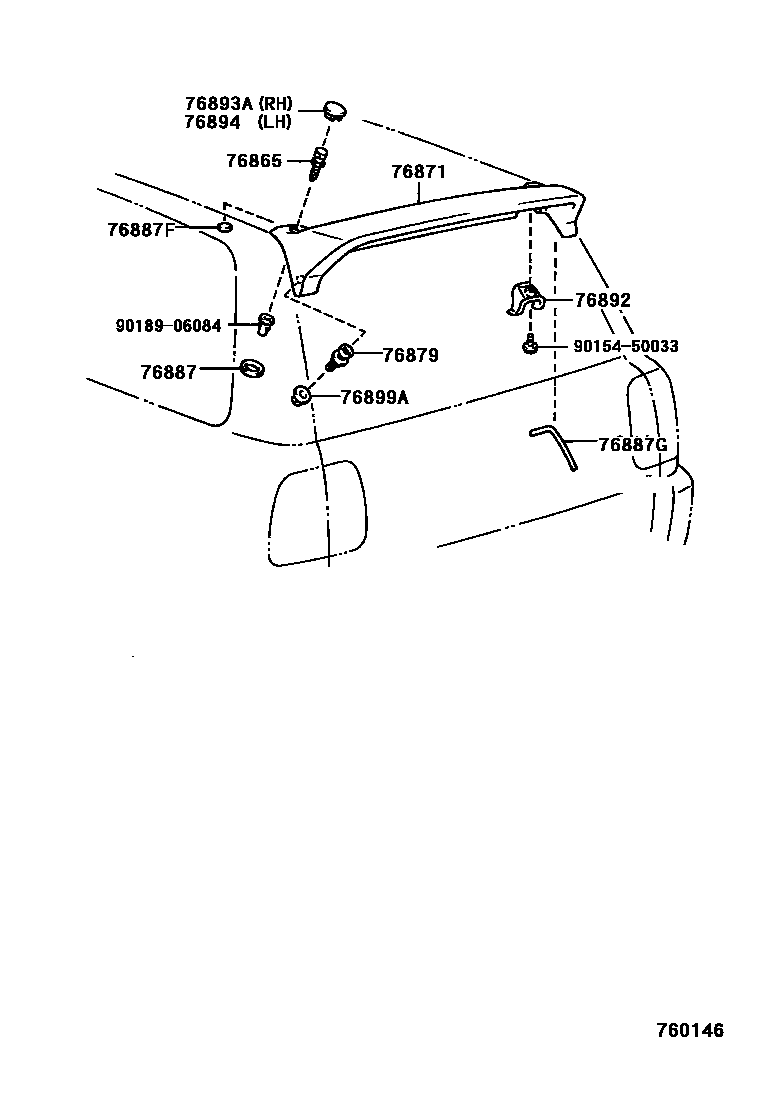 Toyota RAV4 扰流板和侧挡泥板 EPC diagram — 760146