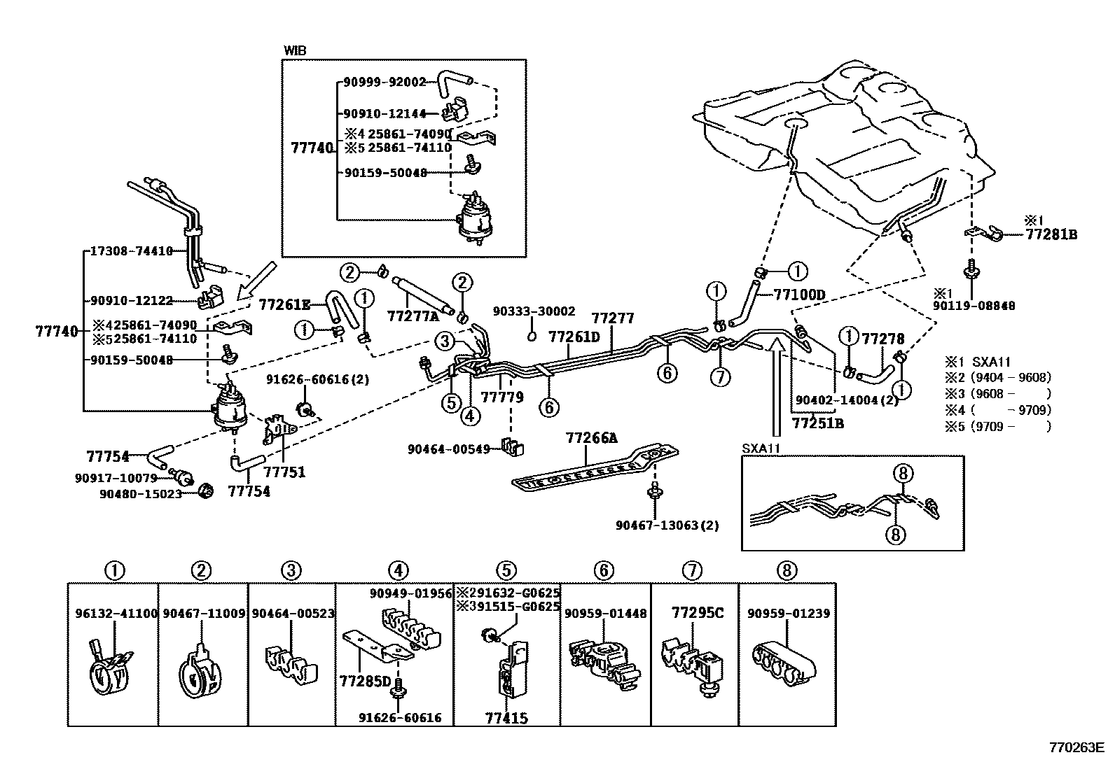 Toyota RAV4 燃油箱和燃油管 EPC diagram — 770263E