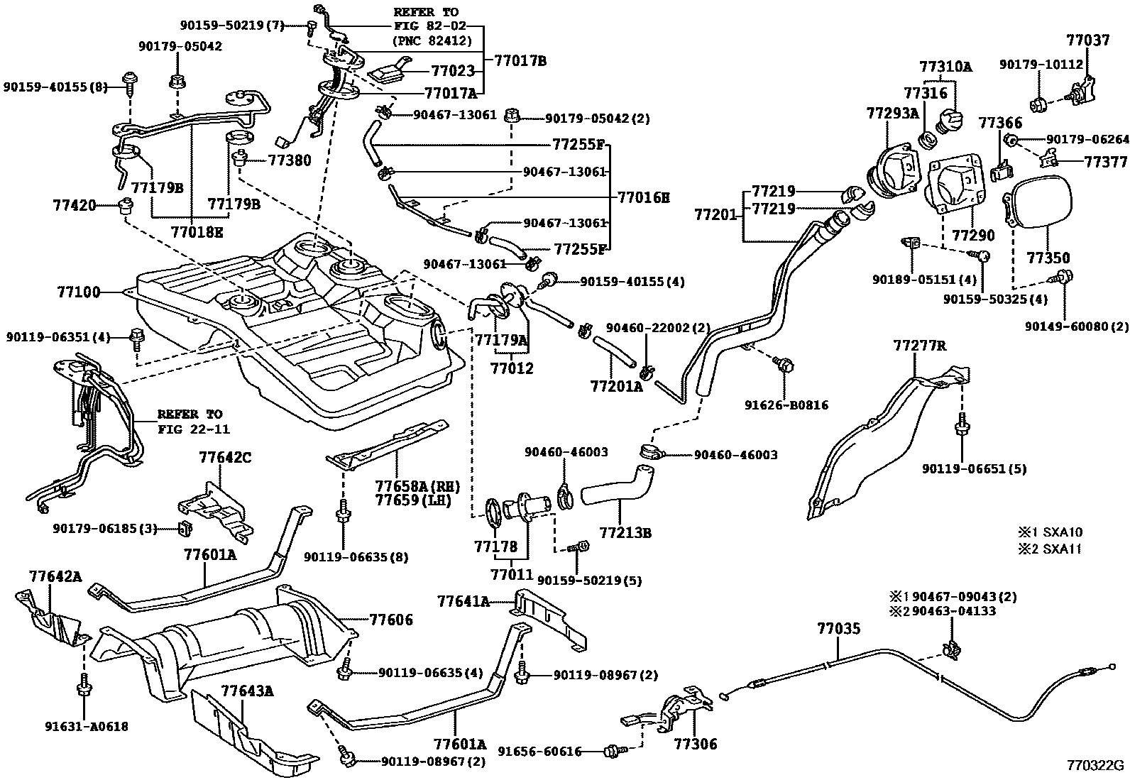 Toyota RAV4 燃油箱和燃油管 EPC diagram — 770322G