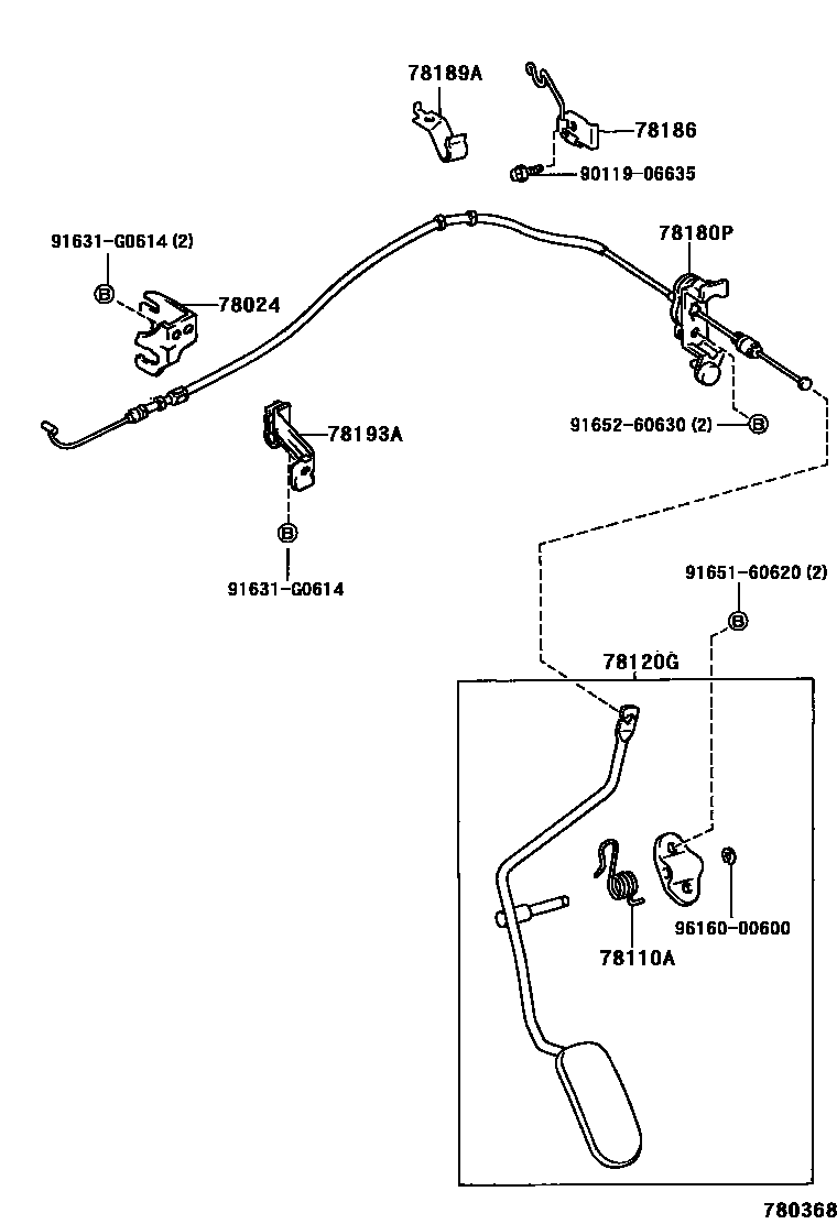 Toyota RAV4 accelerator pedal connecting rod EPC diagram — 780368