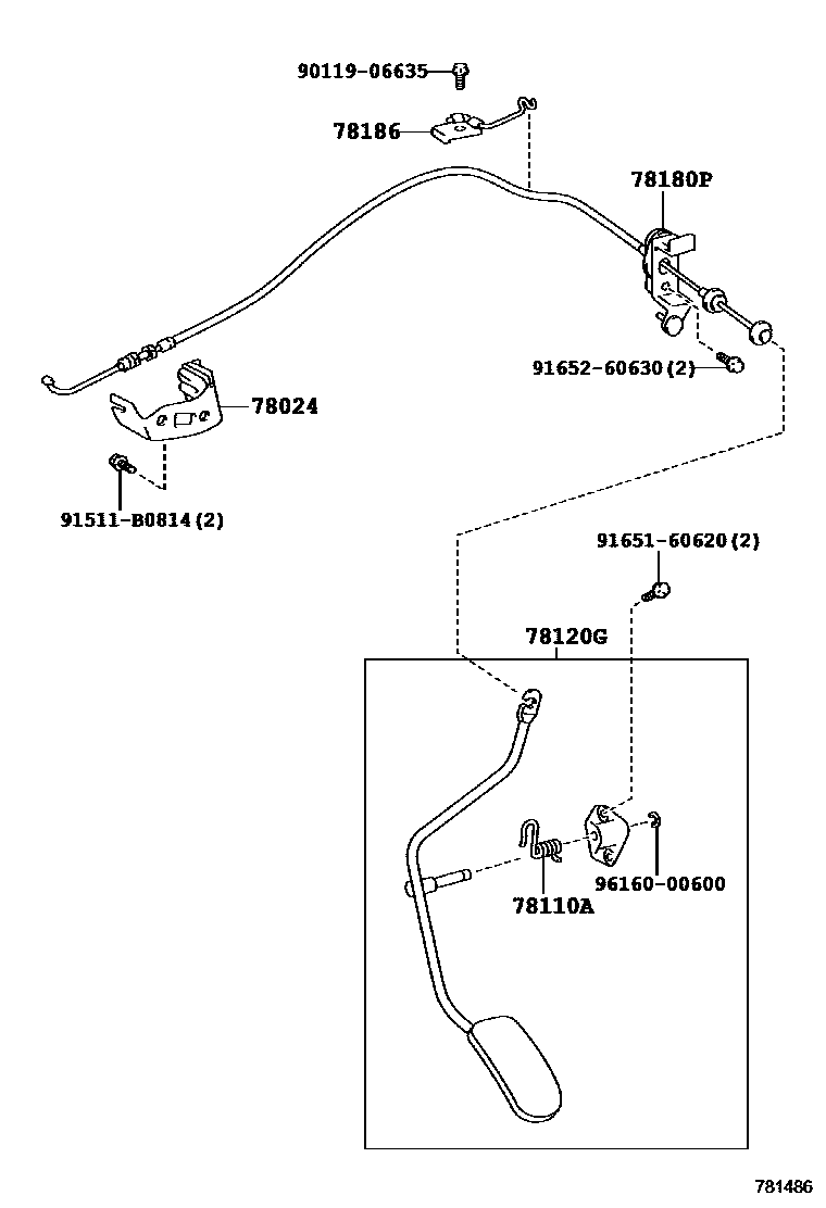 Toyota RAV4 accelerator pedal connecting rod EPC diagram — 781486