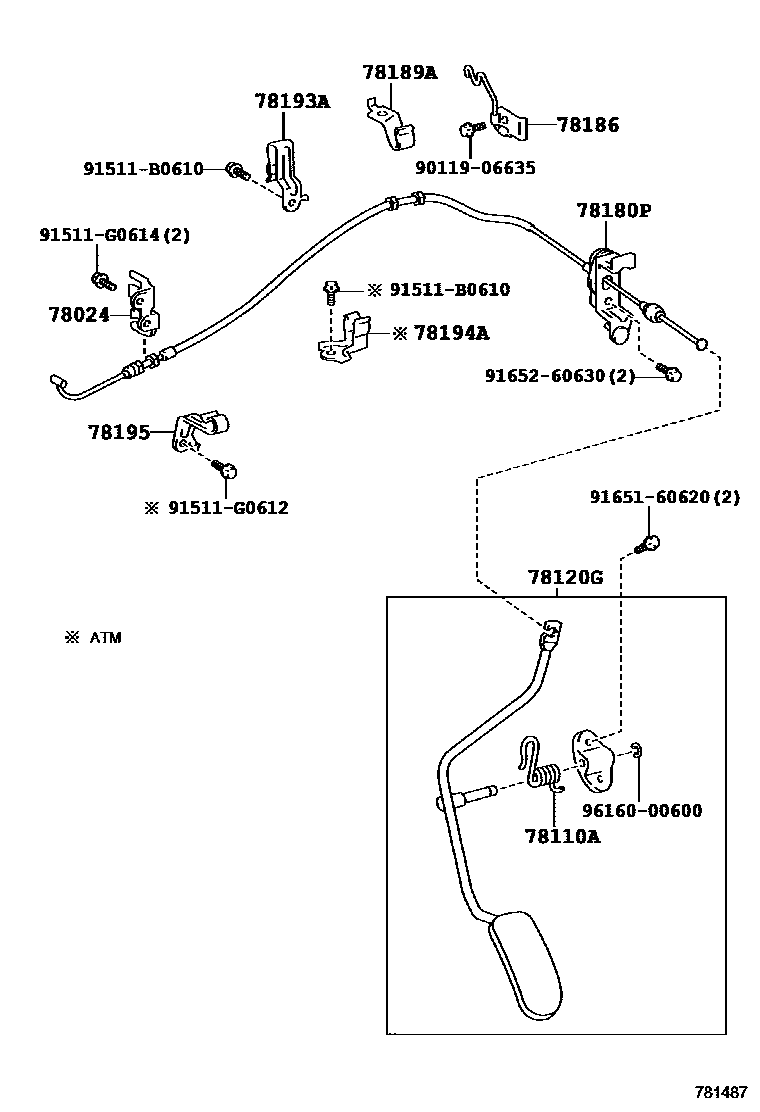 Toyota RAV4 accelerator pedal connecting rod EPC diagram — 781487