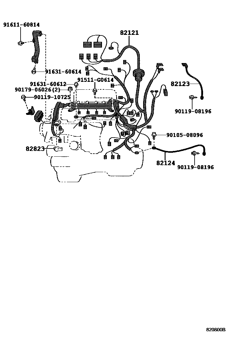 Toyota RAV4 线束和卡夹 EPC diagram — 820800B