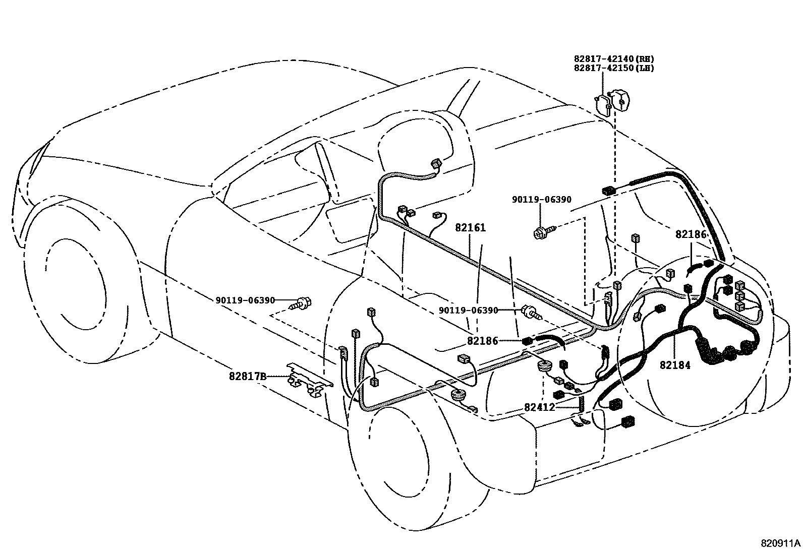 Toyota RAV4 线束和卡夹 EPC diagram — 820911A