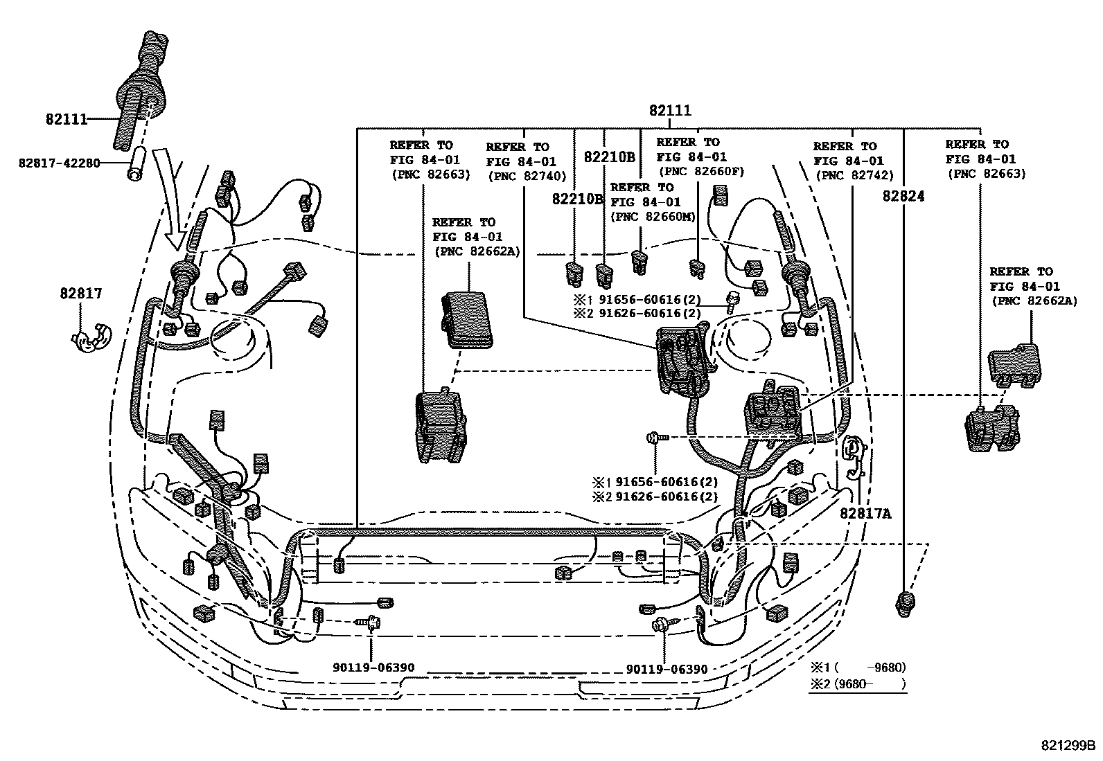 Toyota RAV4 线束和卡夹 EPC diagram — 821299B