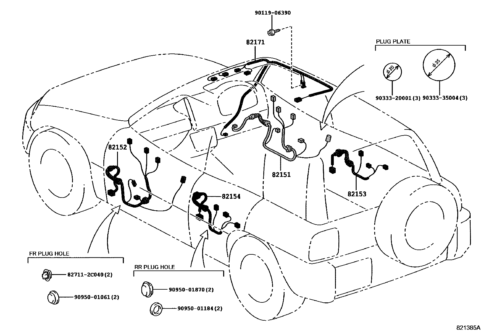 Toyota RAV4 线束和卡夹 EPC diagram — 821385A