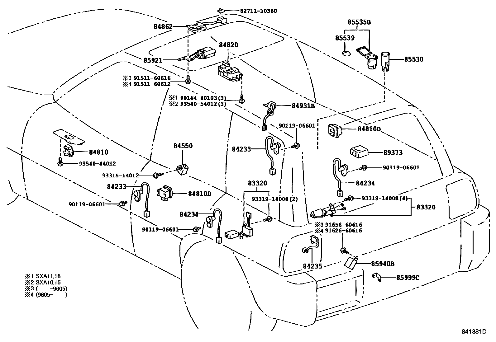 Toyota RAV4 开关和继电器和ECU EPC diagram — 841381D