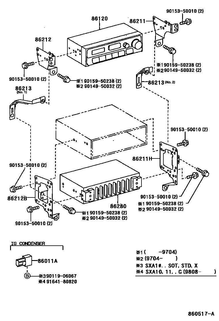 Toyota RAV4 收音机、放大器和冷凝器 EPC diagram — 860517A