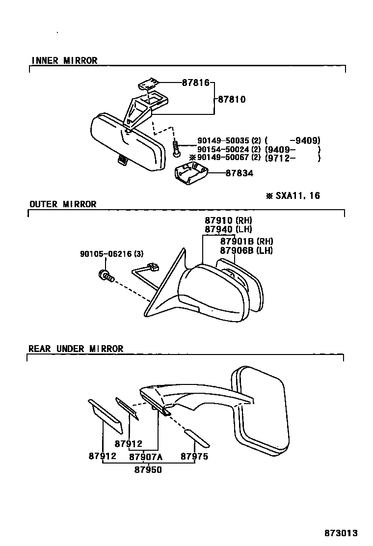 Toyota RAV4 后视镜 EPC diagram — 873013