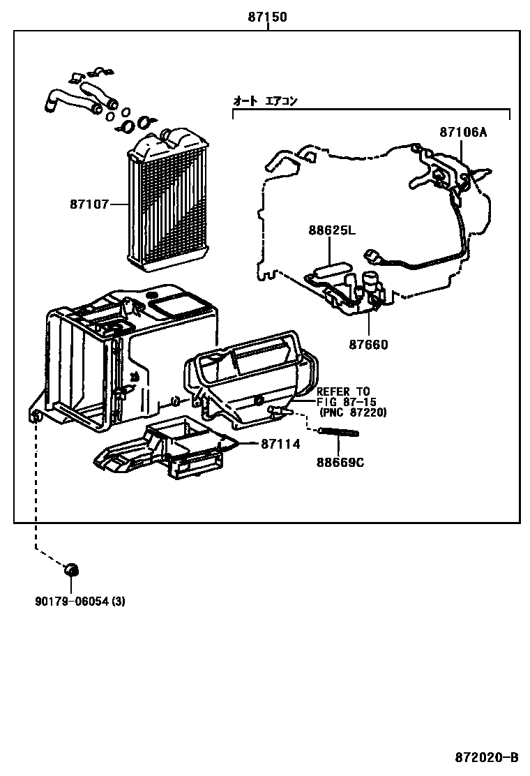 Toyota RAV4 暖风和空调系统 - 加热装置和鼓风机 EPC diagram — 872020B