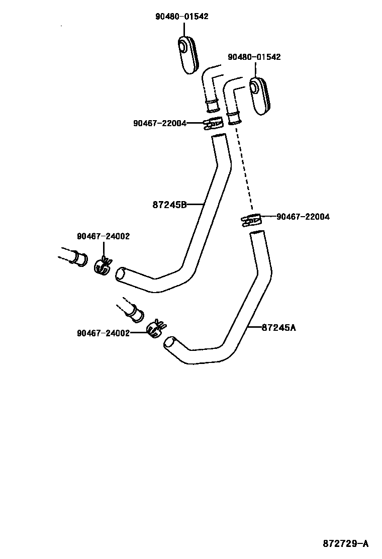 Toyota RAV4 暖风和空调系统 - 水管 EPC diagram — 872729A