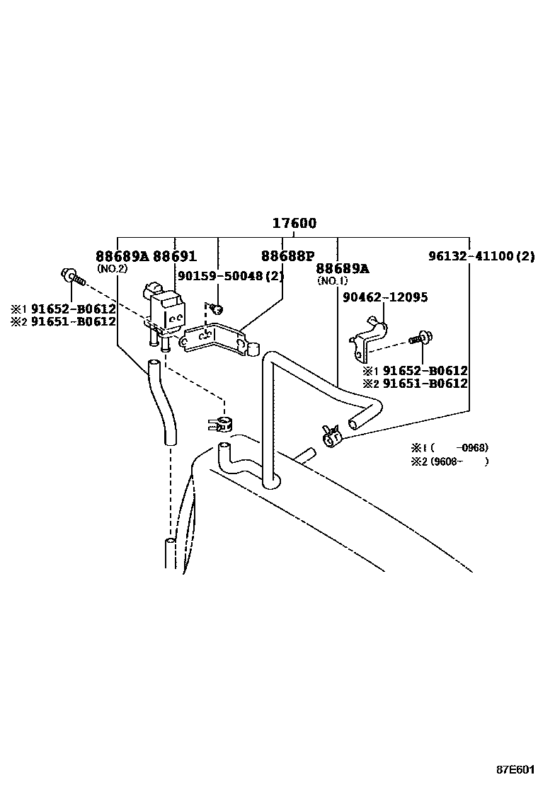 Toyota RAV4 暖风和空调系统 - 真空管 EPC diagram — 87E601