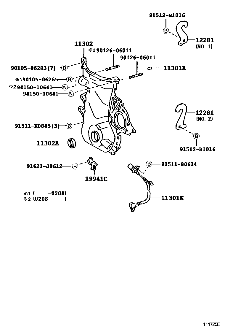 Toyota RAV4 Timing Gear Cover & Rear End Plate EPC diagram — 111725E