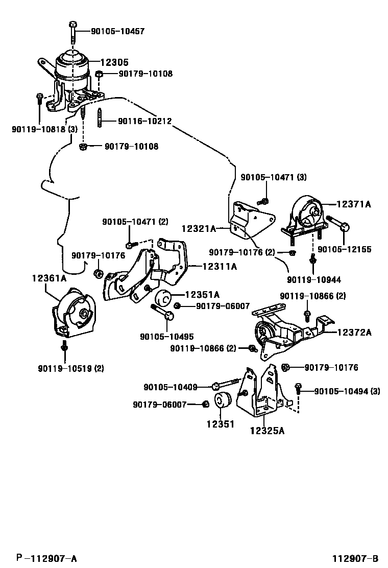 Toyota RAV4 Engine Mounting EPC diagram — 112907B