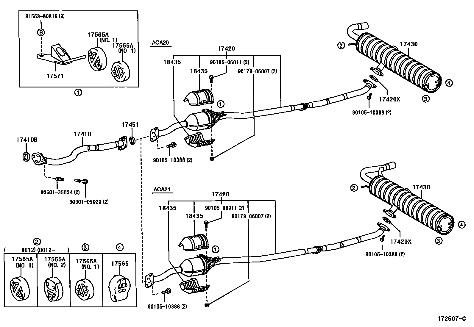 Toyota RAV4 Exhaust Pipe EPC diagram — 172507C