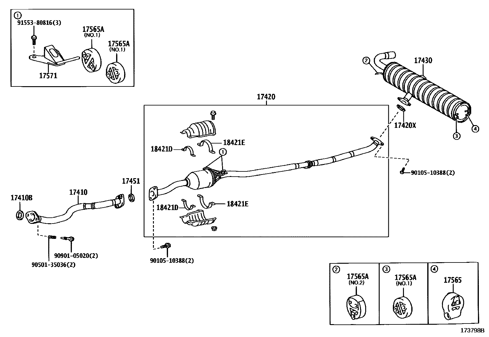 Toyota RAV4 Exhaust Pipe EPC diagram — 173798B