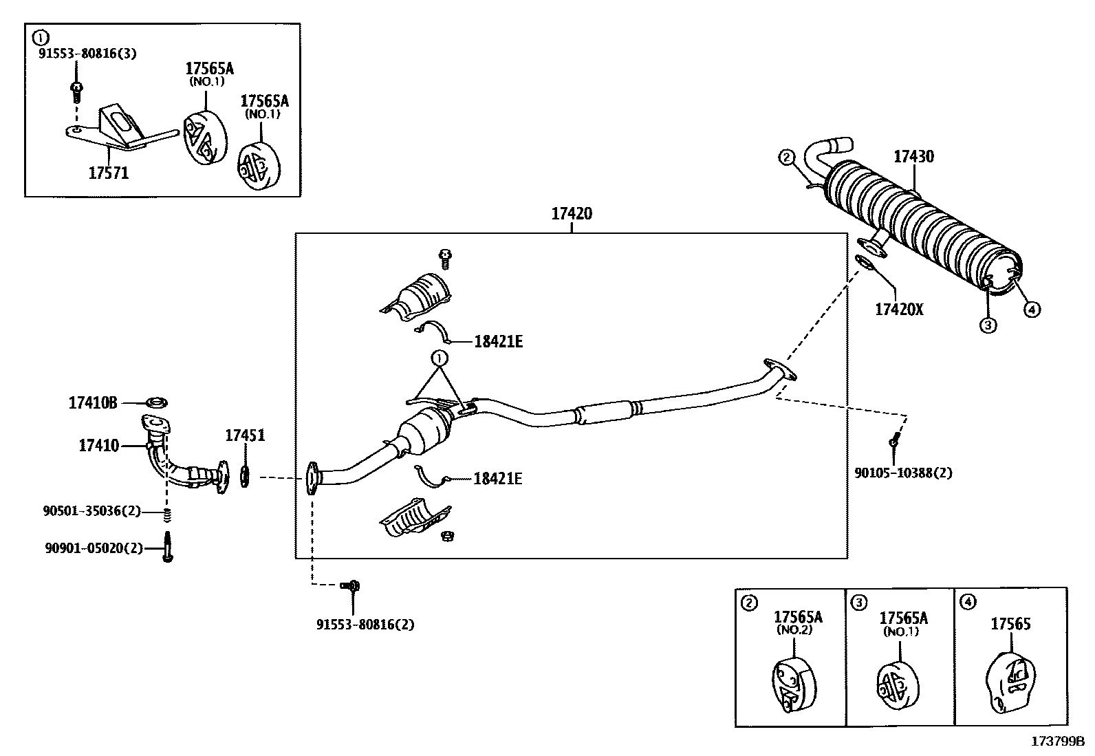 Toyota RAV4 Exhaust Pipe EPC diagram — 173799B