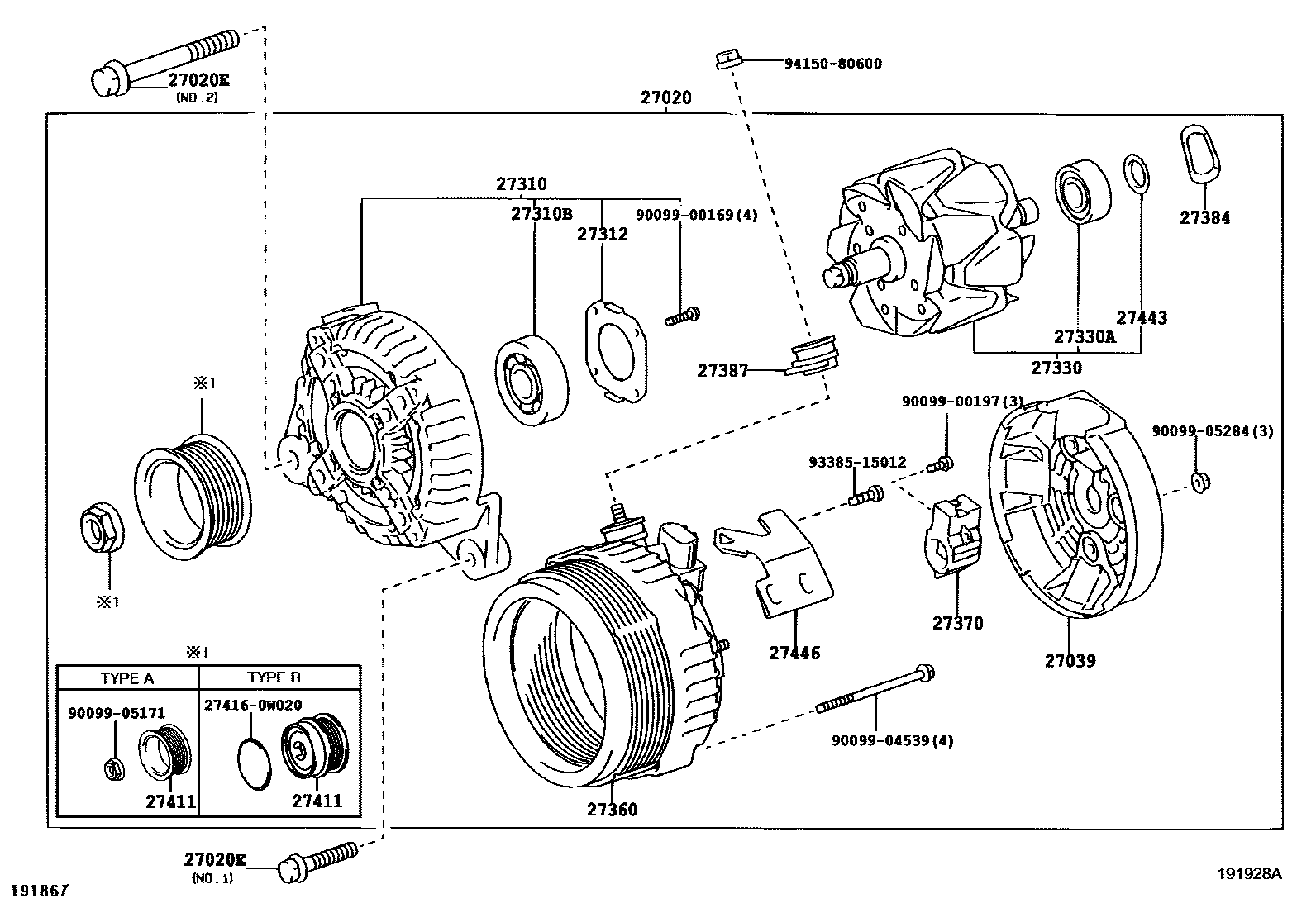Toyota RAV4 Alternator EPC diagram — 191928A