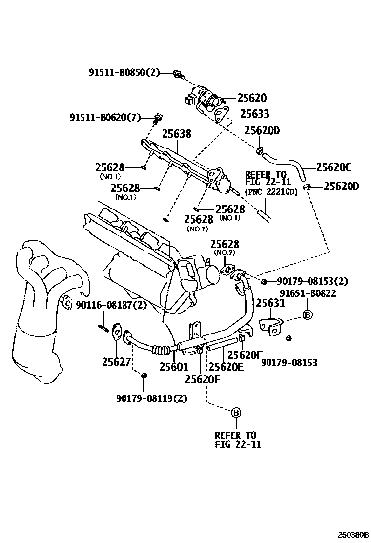 Toyota RAV4 废气再循环系统 EPC diagram — 250380B