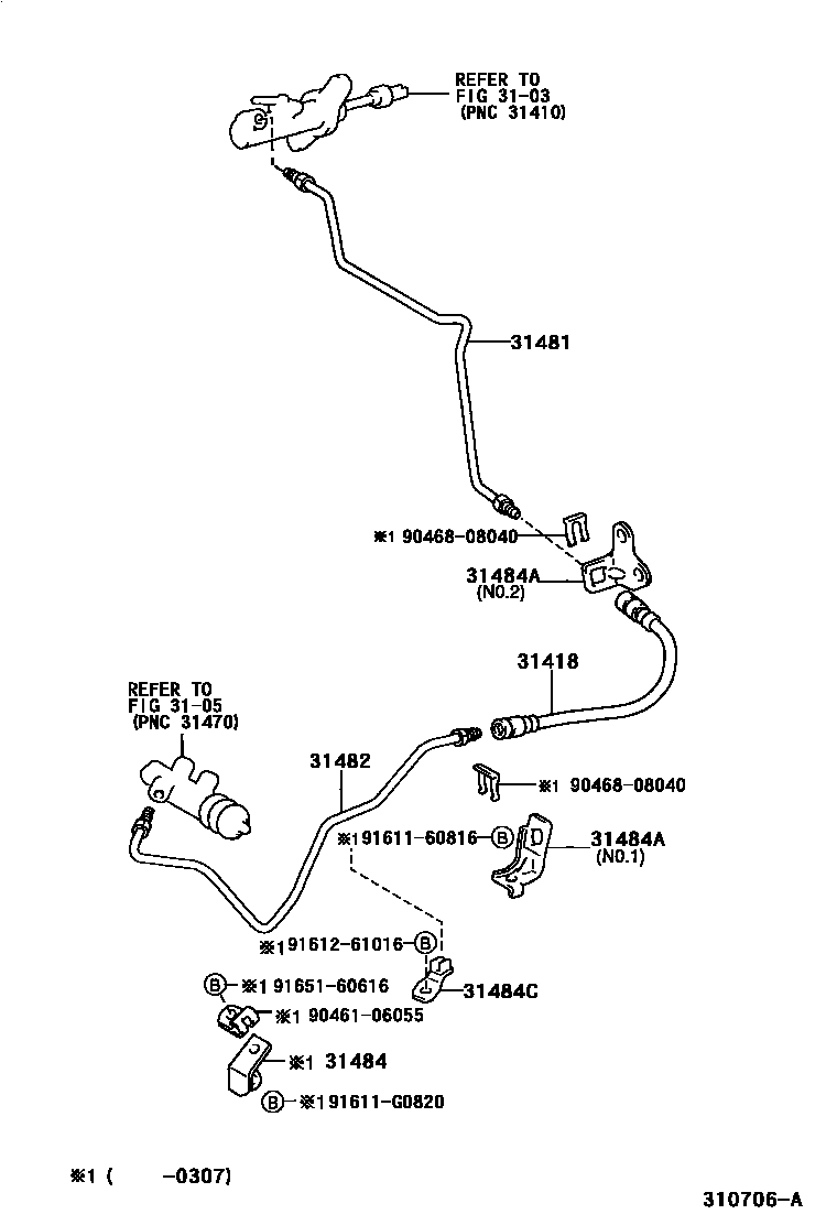 Toyota RAV4 离合器踏板和挠性软管 EPC diagram — 310706B