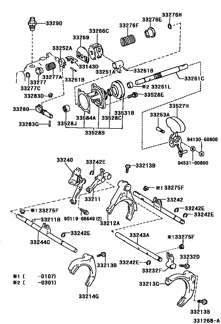 Toyota RAV4 换档拨叉和换档杆轴(MTM) EPC diagram — 331268A