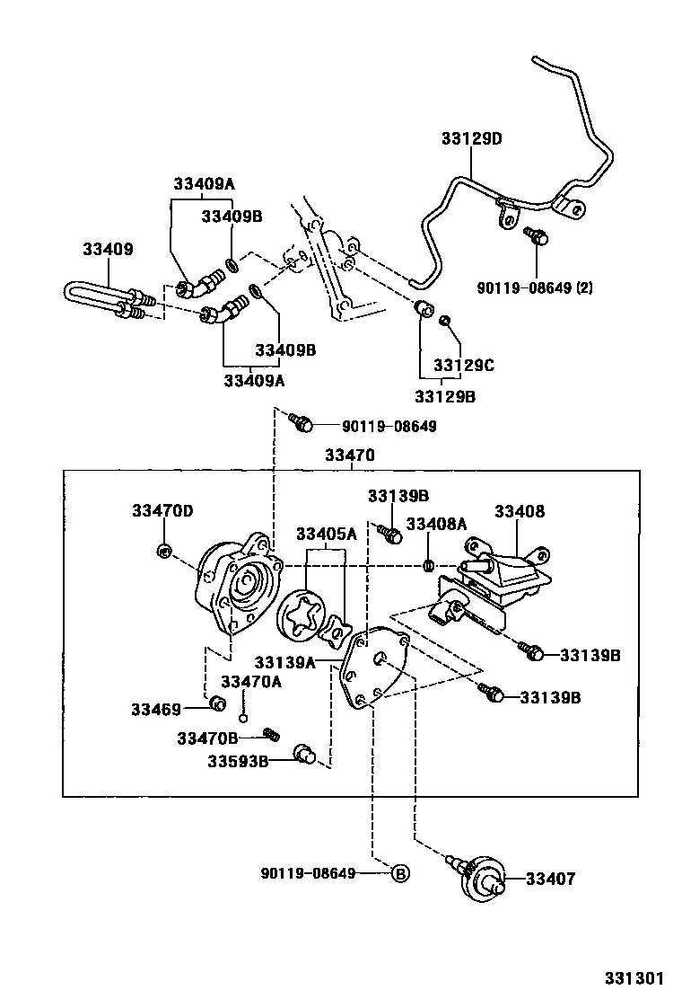 Toyota RAV4 油泵、油冷却器和配管(MTM) EPC diagram — 331301