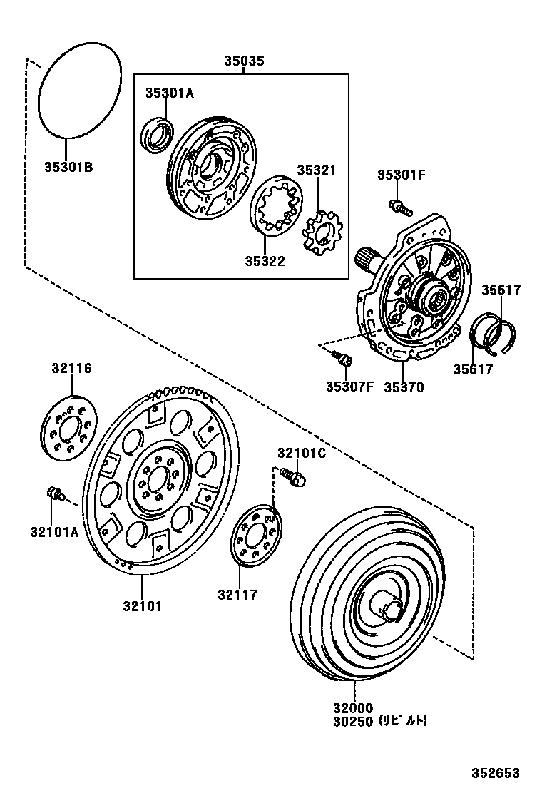 Toyota RAV4 变矩器、前油泵和链条(ATM) EPC diagram — 352653