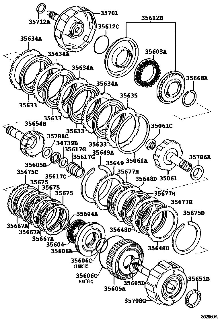 Toyota RAV4 制动带和多片式离合器(ATM) EPC diagram — 352660A