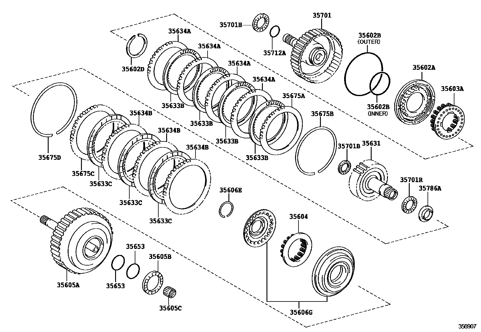 Toyota RAV4 制动带和多片式离合器(ATM) EPC diagram — 356907