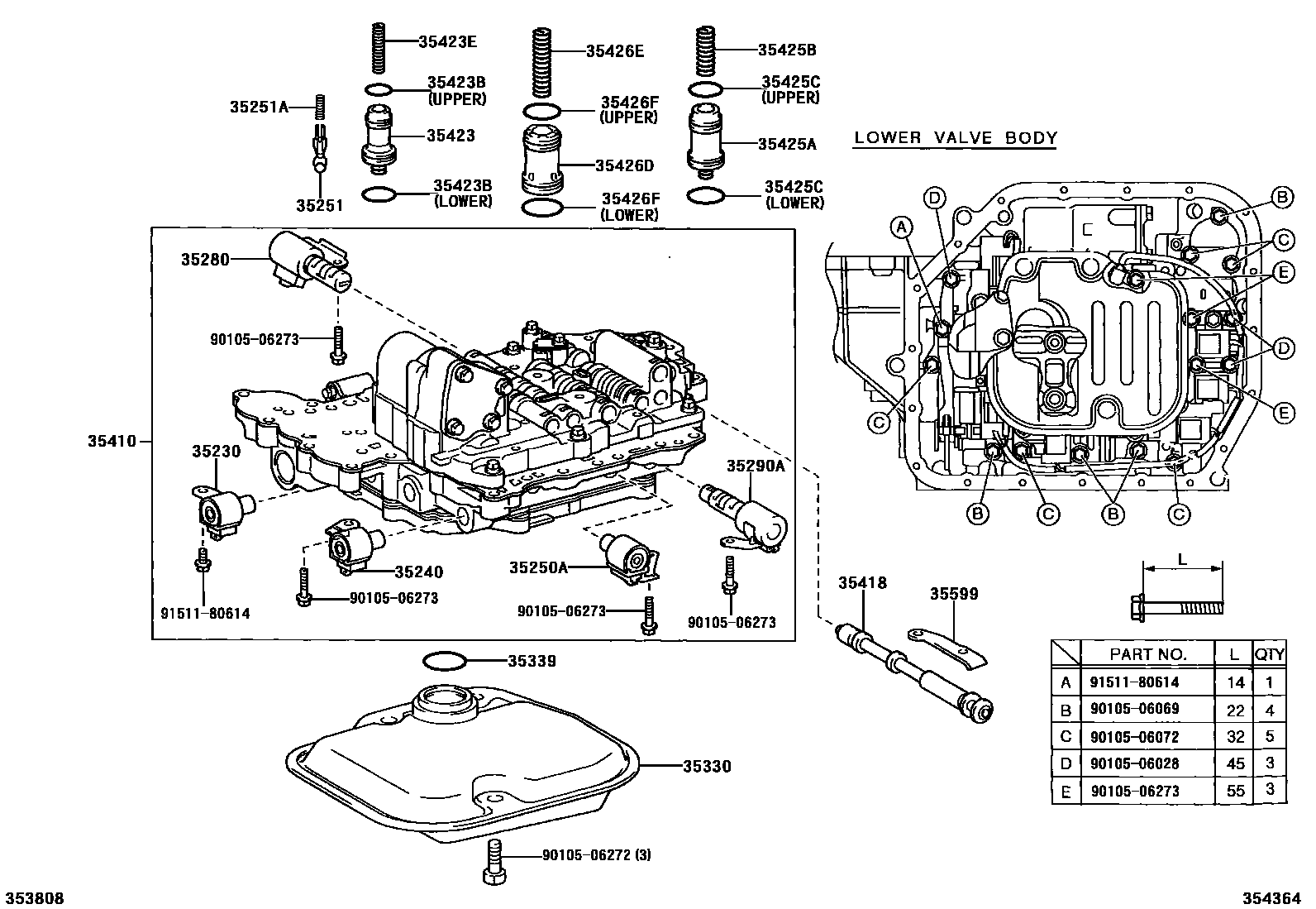 Toyota RAV4 阀体和滤油网(ATM) EPC diagram — 354364