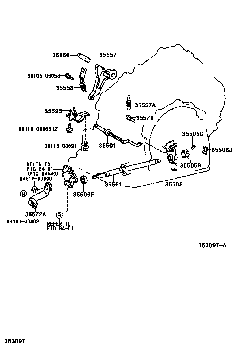 Toyota RAV4 节气阀连杆和阀杆(ATM) EPC diagram — 353097A