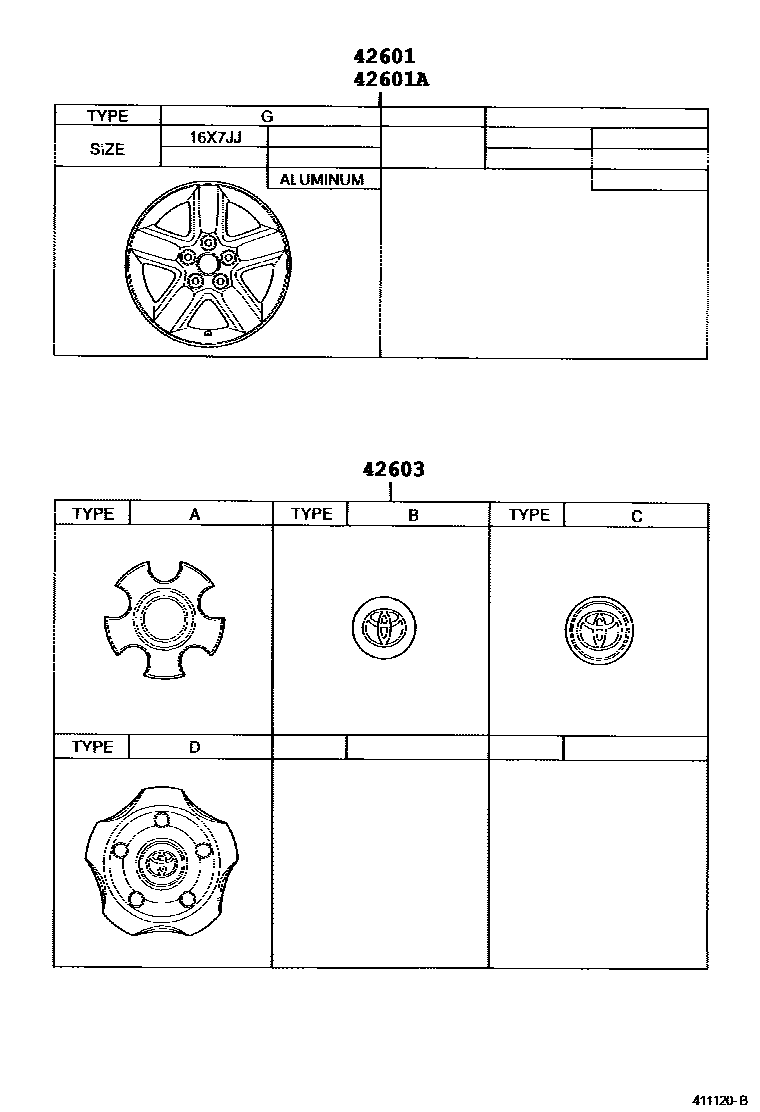 Toyota RAV4 车轮和车轮盖 EPC diagram — 411120B