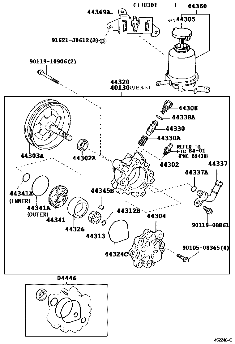 Toyota RAV4 叶片泵和储油罐(动力转向) EPC diagram — 452246C