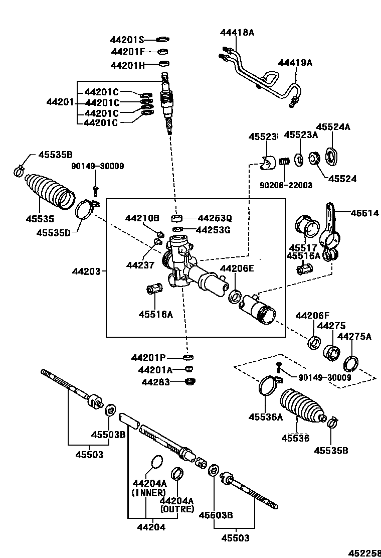 Toyota RAV4 前转向齿轮和连杆 EPC diagram — 452258
