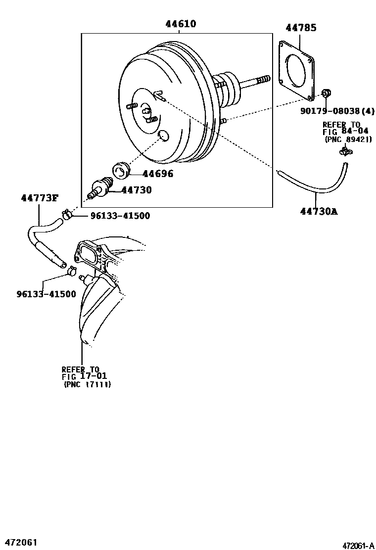 Toyota RAV4 制动助力器和真空管 EPC diagram — 472061B