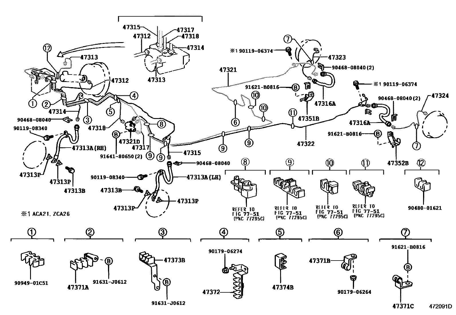 Toyota RAV4 制动配管和卡箍 EPC diagram — 472091D