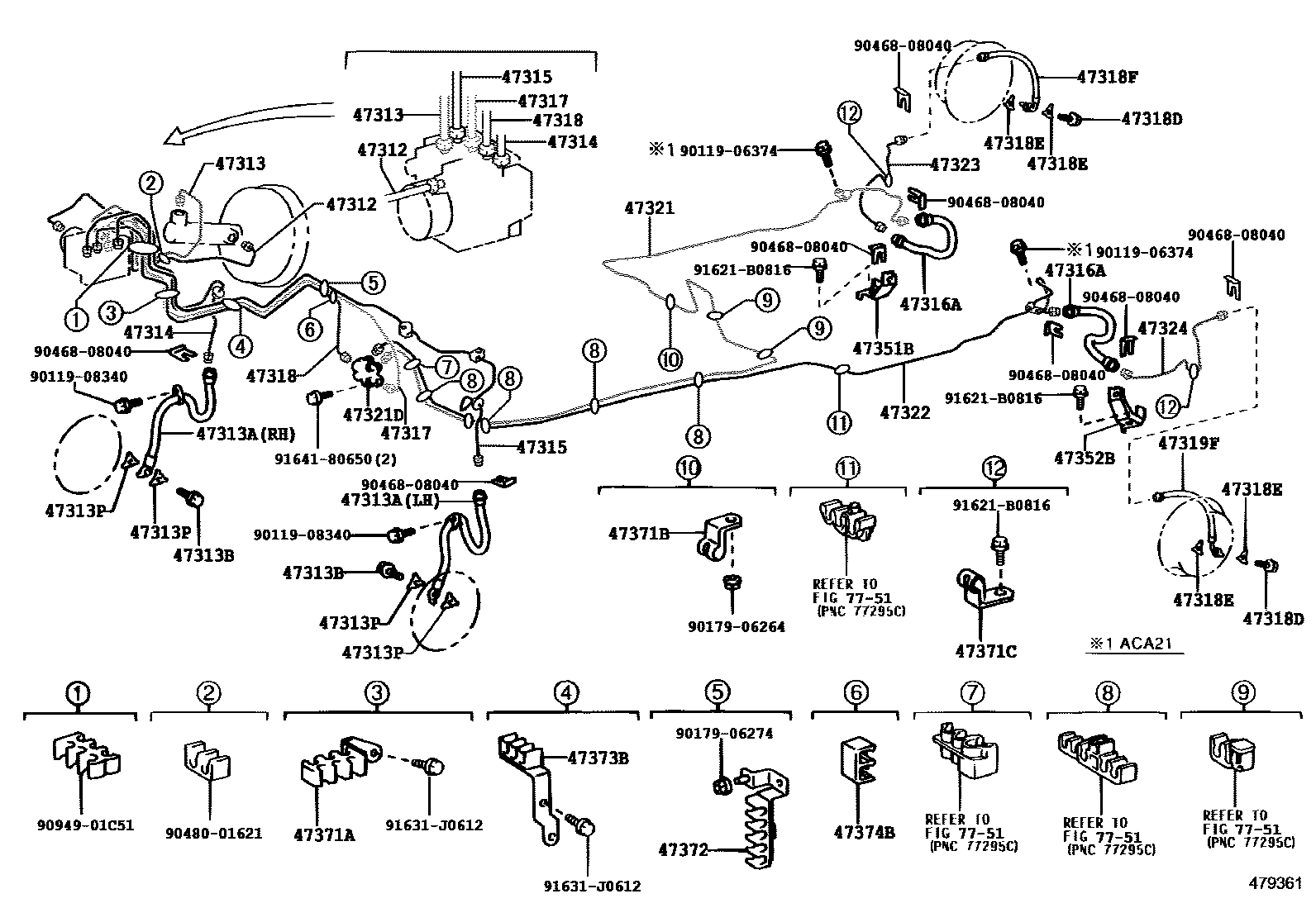 Toyota RAV4 制动配管和卡箍 EPC diagram — 479361