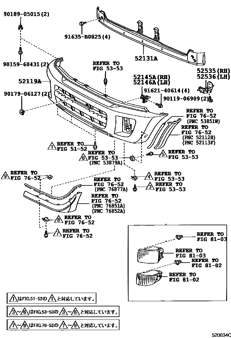 Toyota RAV4 前保险杠及附件 EPC diagram — 520634C